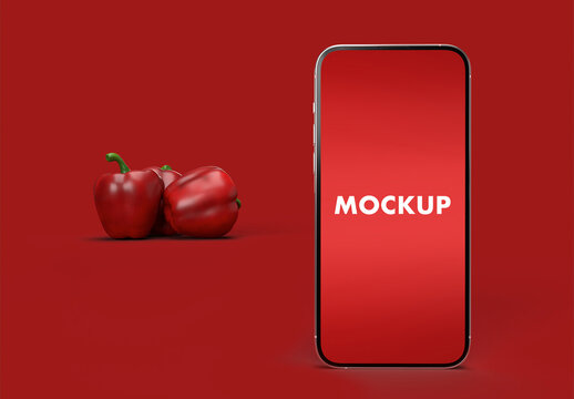 iPhone 14 Pro Max and the RED Peppers on a RED Background