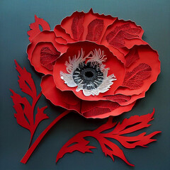 red poppy paper cut craft flower AI generated image