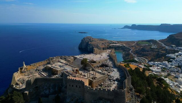 Lindos is a town on the Greek island of Rhodes. It&rsquo;s known for its clifftop acropolis, which features monumental 4th-century gates and reliefs from about 280 B.C.
