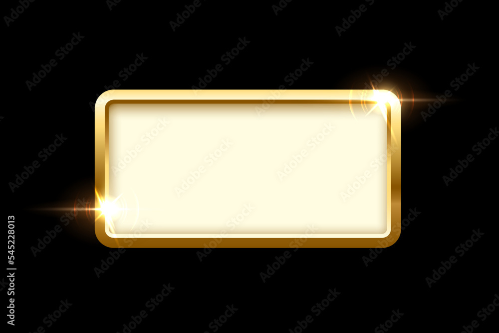 Poster gold rectangle button with frame vector illustration. 3d golden glossy elegant design for empty embl