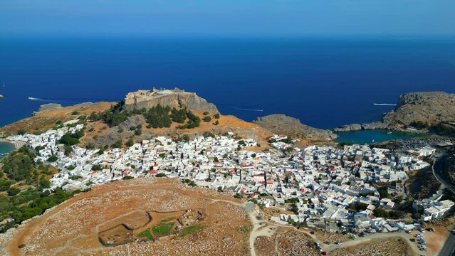 Lindos is a town on the Greek island of Rhodes. It&rsquo;s known for its clifftop acropolis, which features monumental 4th-century gates and reliefs from about 280 B.C.