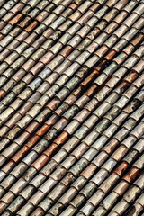 Ancient tiles covering the roof of the citadel in Entrevaux, south of France