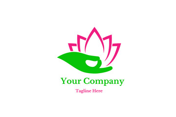 beauty logo with tulip flower elements and meditating hands