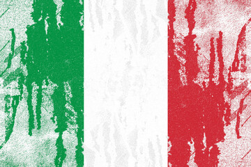 Italy flag painted on old distressed concrete wall background