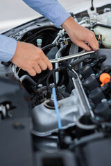 Man with checking car engine.