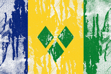 Saint vincent and the grenadines flag painted on old distressed concrete wall background - obrazy, fototapety, plakaty