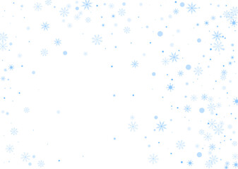 Snowflakes. Snow, snowfall. Falling scattered blue snowflakes on a white background. Vector