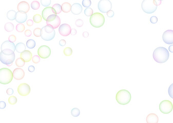 Soap bubbles randomly flew on a white background. Background design. Vector
