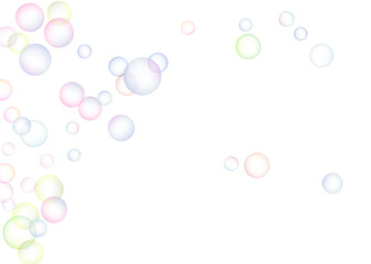 Soap bubbles randomly flew on a white background. Background design. Vector