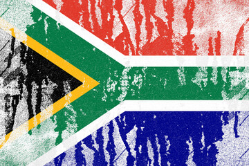 South africa flag painted on old distressed concrete wall background