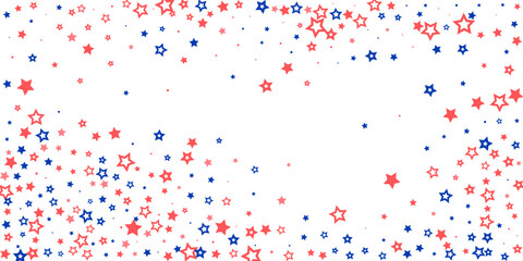 Falling confetti stars. Blue and pink stars on a white background. Festive background. Abstract texture on a white background. Design element. Vector illustration, eps 10.
