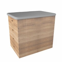 3D render of a wooden cabinet with drawers isolated on a white background