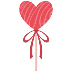 Candy in the shape of a heart on a stick. Valentine's Day themed candy. Vector candy in the shape of a heart.
