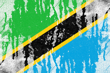 Tanzania flag painted on old distressed concrete wall background
