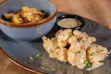 Typical colombian food and drinks, overflowing shrimps