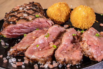 Typical colombian food and drinks, meats three-quarter term