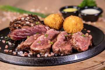 Typical colombian food and drinks, meats three-quarter term