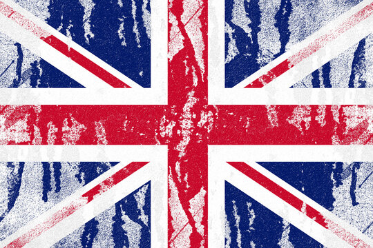 United kingdom flag painted on old distressed concrete wall background