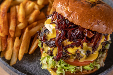 Typical colombian food and drinks, variety of hamburgers