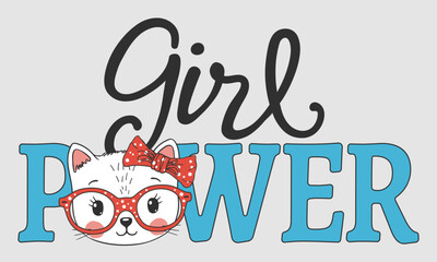 Girl Power slogan text with cute cat girl for t-shirt graphics, fashion prints and other uses © Artificis