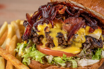 Typical colombian food and drinks, variety of hamburgers