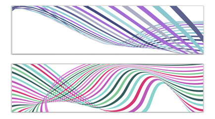 Wavy lines or ribbons. Set of 2 covers. Multicolored striped. Creative unusual background with abstract wave lines for creating a trendy banner, poster. vector eps