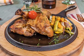 Typical colombian food and drinks, grilled chicken