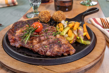 Typical colombian food and drinks, rib eye beef cut