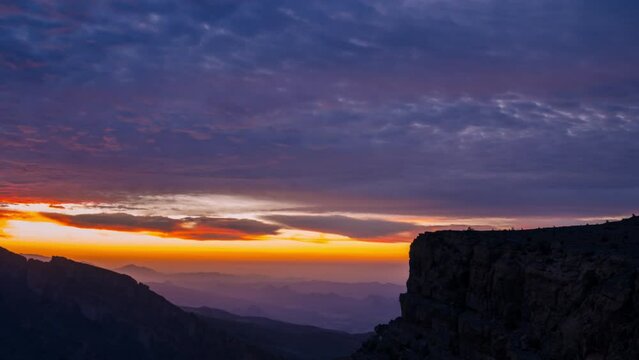 Sunrise sky 4K time lapse on the Jebel shams mountain in Oman