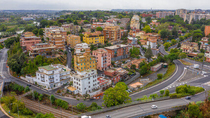 Aerial view of the Prima Porta district in Rome, Italy. This neighborhood is located on the outskirts of the Italian capital.