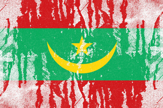 Mauritania flag painted on old distressed concrete wall background