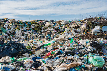 Large garbage mountains. Household waste. A large pile of waste that cannot be recycled.