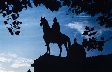 Whitehall London England. Statue, man on horse, admiral on his horse, eighties, 