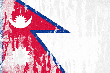 Nepal flag painted on old distressed concrete wall background