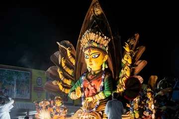 Fotobehang Historisch monument Godess Durga idol in Kolkata Puja Carnival.Durga Puja is the most important wohindu festival