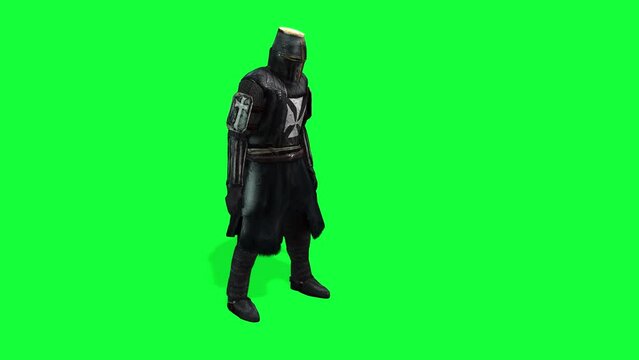 animation  - Knight of the Templar prepare himself for battle on greeen screen