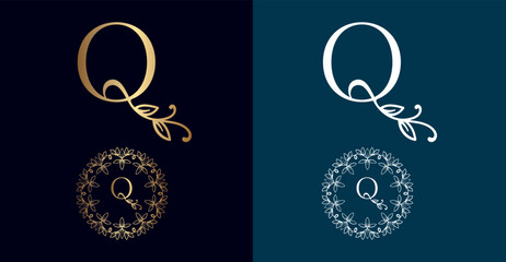 Fototapeta na wymiar floral logo Q letter design