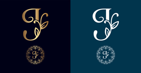 floral logo J letter design