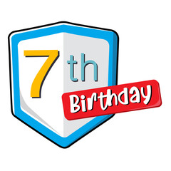 7th birthday on white Secure shield. 
vector illustration isolated on white background. Flat design 