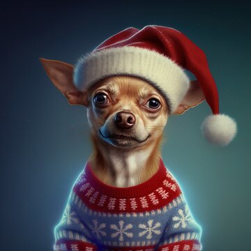 Süßer Hund mit Weihnachtsmütze im Portrait zu Weihnachten als Postkartenmotiv