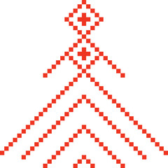 CROSS-STITCH SCHEME. Doll or woman abstract embroidery. Ornament element.