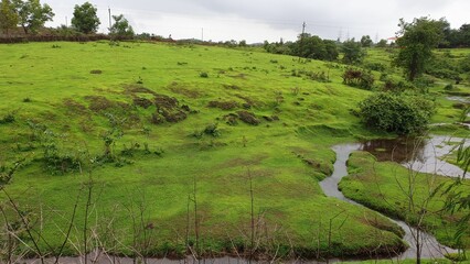 Scenic view of a beautiful landscape will small ponds and hills © Mensa Christi/Wirestock Creators