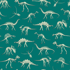 Dinosaur bones vector line seamless pattern. © GooseFrol