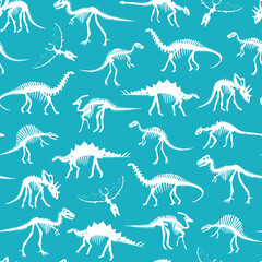 Dinosaur bones vector silhouette seamless pattern.
