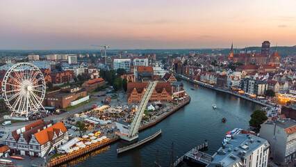 Amazing panorama of Gdańsk with visible church towers.
