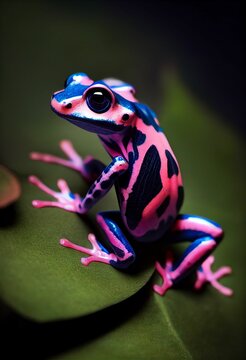AI generated Poison dart frog on a green leaf Stock Illustration
