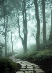 Foto op Aluminium Vertical shot of the winding stone path in a mystical forest © Chrixxi/Wirestock Creators