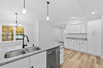 Kitchen interior with white cabinets on a modern ranch home