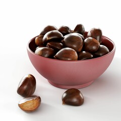 3d rendering of chestnuts in a bowl isolated on white background