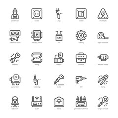 Electrician icon pack for your website, mobile, presentation, and logo design. Electrician icon outline design. Vector graphics illustration and editable stroke.